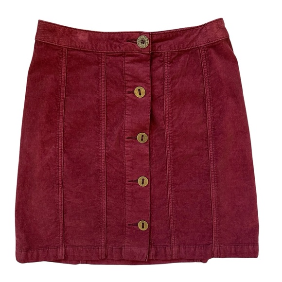 Anthropologie Pilcro Muted Red Corduroy Boho Button Down Mini Skirt Size 4 - Picture 1 of 6